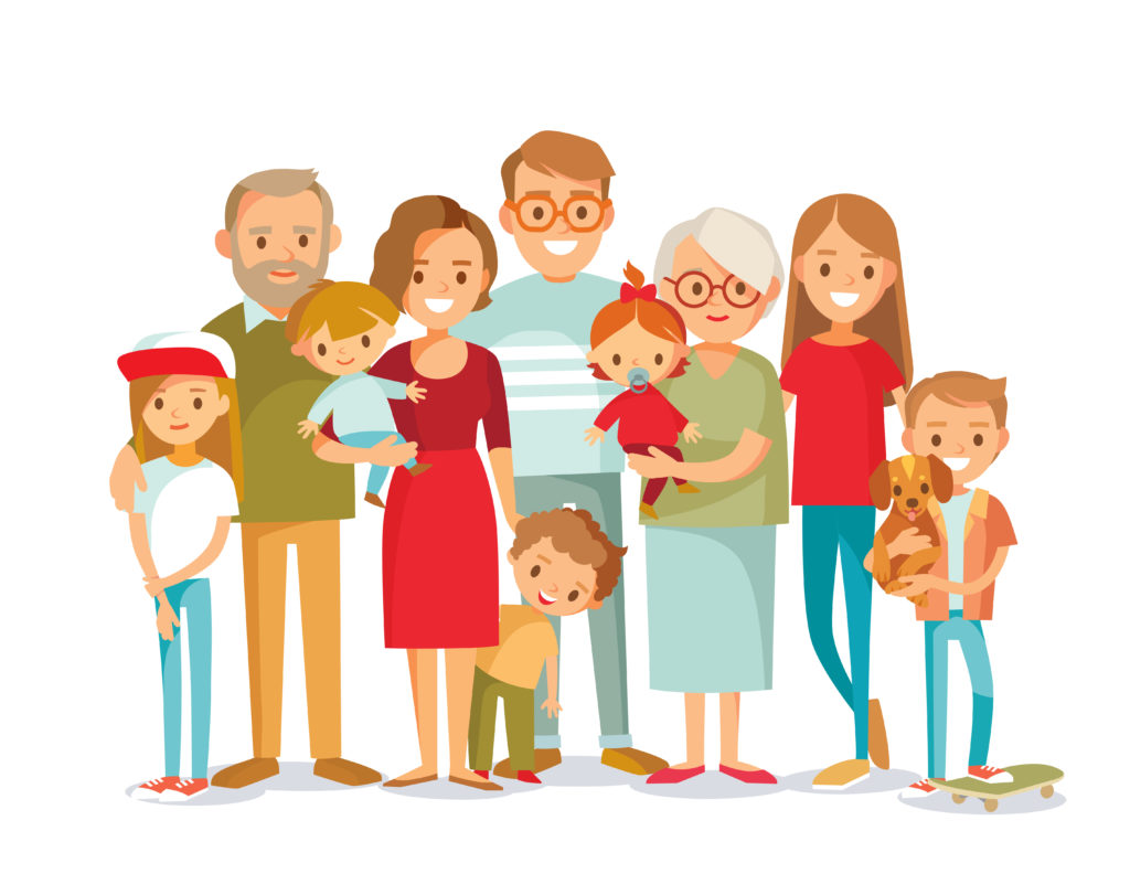 Big,happy,multi Generational,family,siblings,relatives,portrait.,vector,people.,seniors